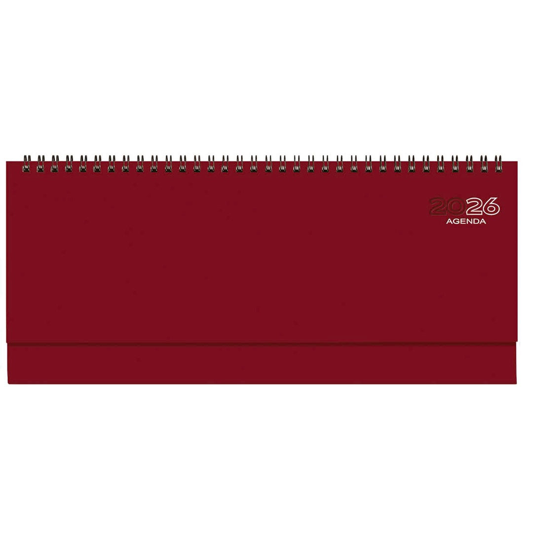 Pryma Agenda Planning 2026 – 128 Fogli 70g, Formato 29x15 cm, Copertina Rigida – Agenda Settimanale da Tavolo (Bordeaux)