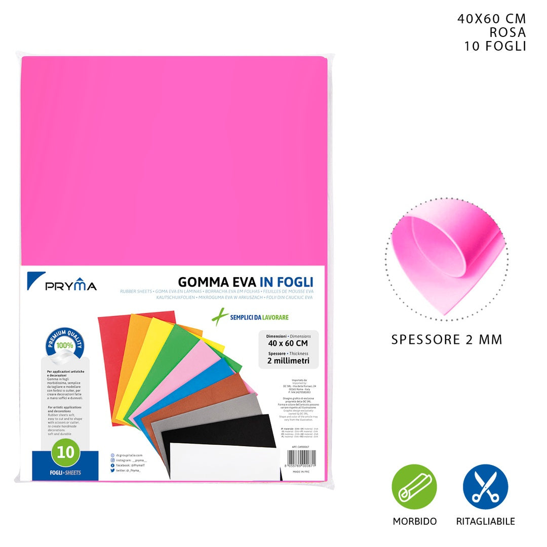 [2 PZ] Pryma Foglio Gomma Eva 40X60Cm 2Mm Rosa