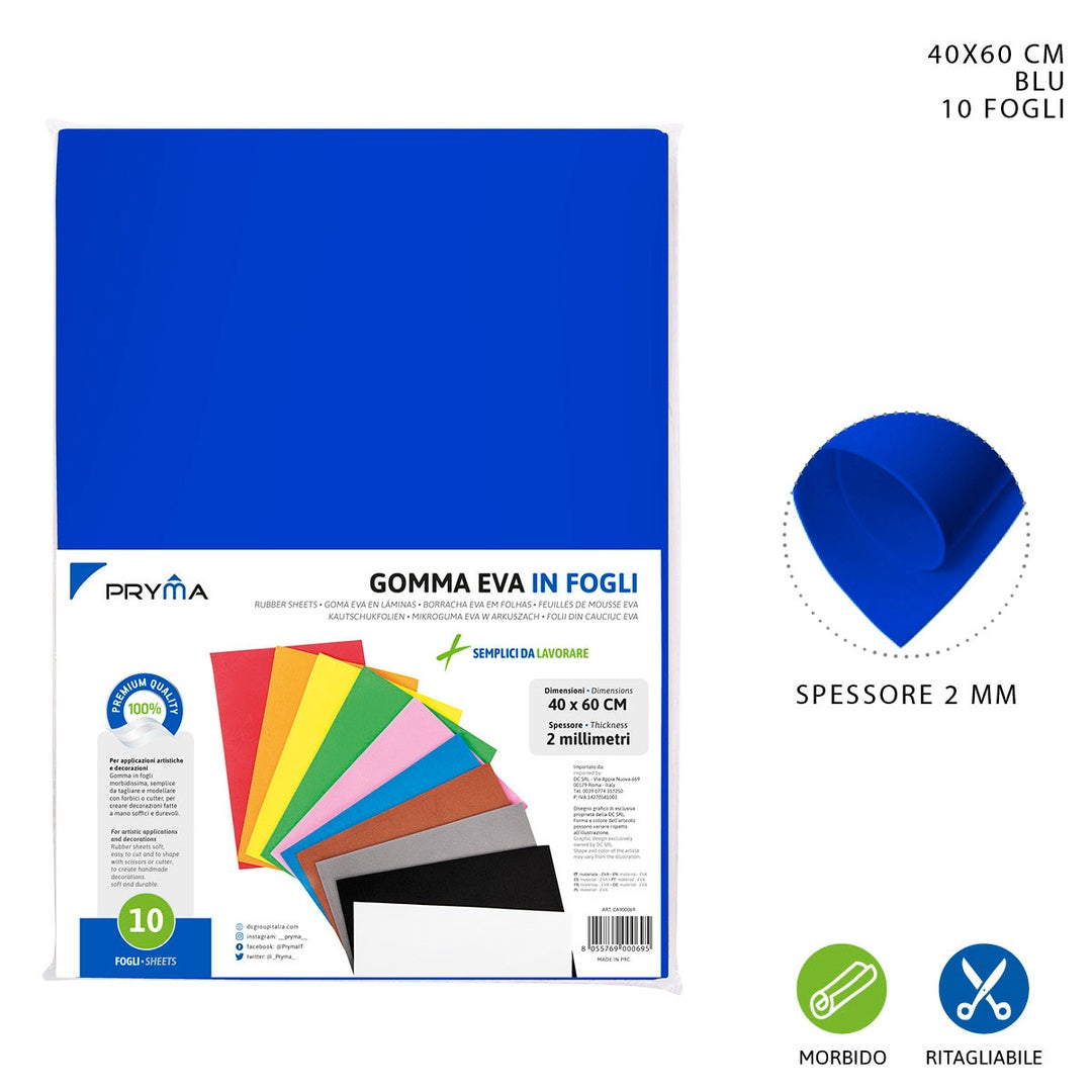 [2 PZ] Pryma Foglio Gomma Eva 40X60Cm 2Mm Blu