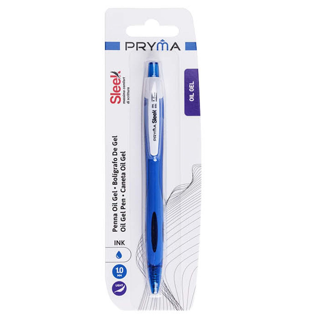 Pryma Penna Oil Gel Sleek a Scatto, Punta Media 1 Mm – Penna Scorrevole ad Alta Durata per Scrittura Fluida (Blu)