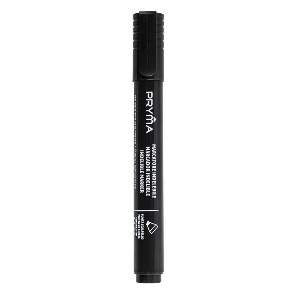 Pryma Marcatore Permanente Nero | Punta Scalpello 2-5mm – Scrittura Precisa su Carta, Plastica, Metallo, Legno e Vetro – Inchiostro Resistente e Asciugatura Rapida per Ufficio, Scuola e Casa