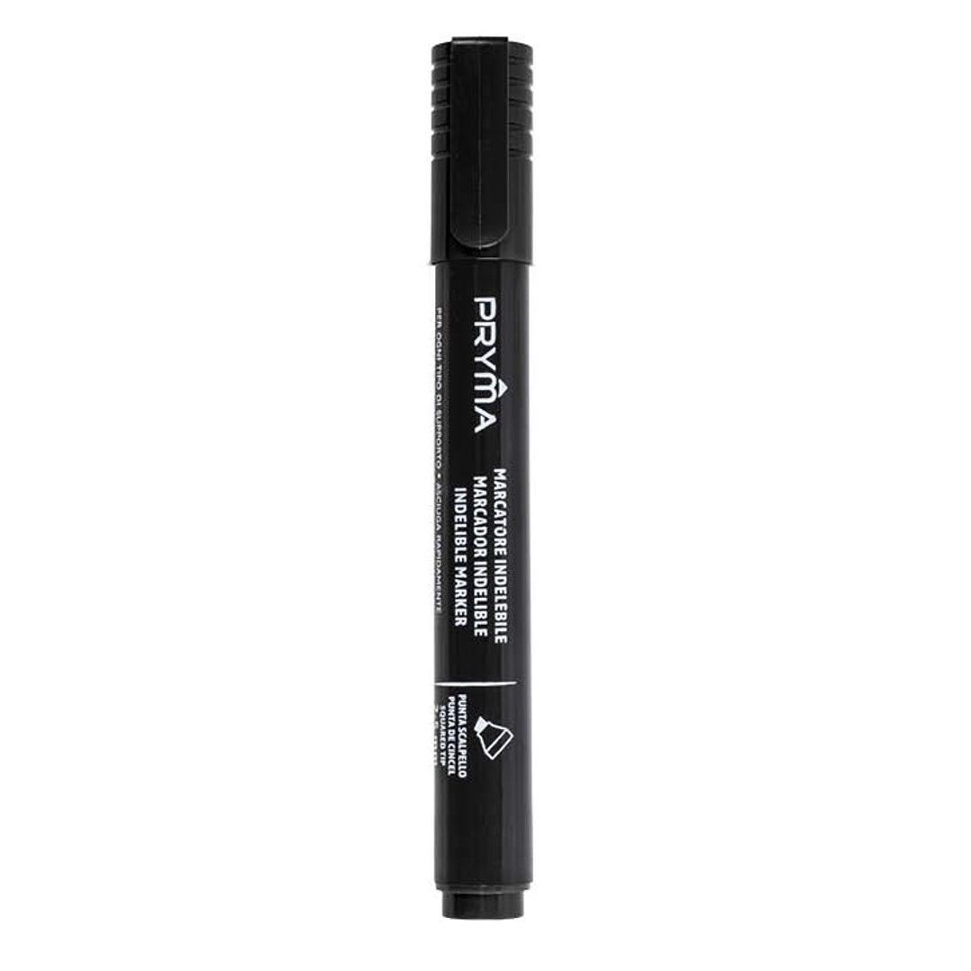 Pryma Marcatore Permanente Nero | Punta Scalpello 2-5mm – Scrittura Precisa su Carta, Plastica, Metallo, Legno e Vetro – Inchiostro Resistente e Asciugatura Rapida per Ufficio, Scuola e Casa