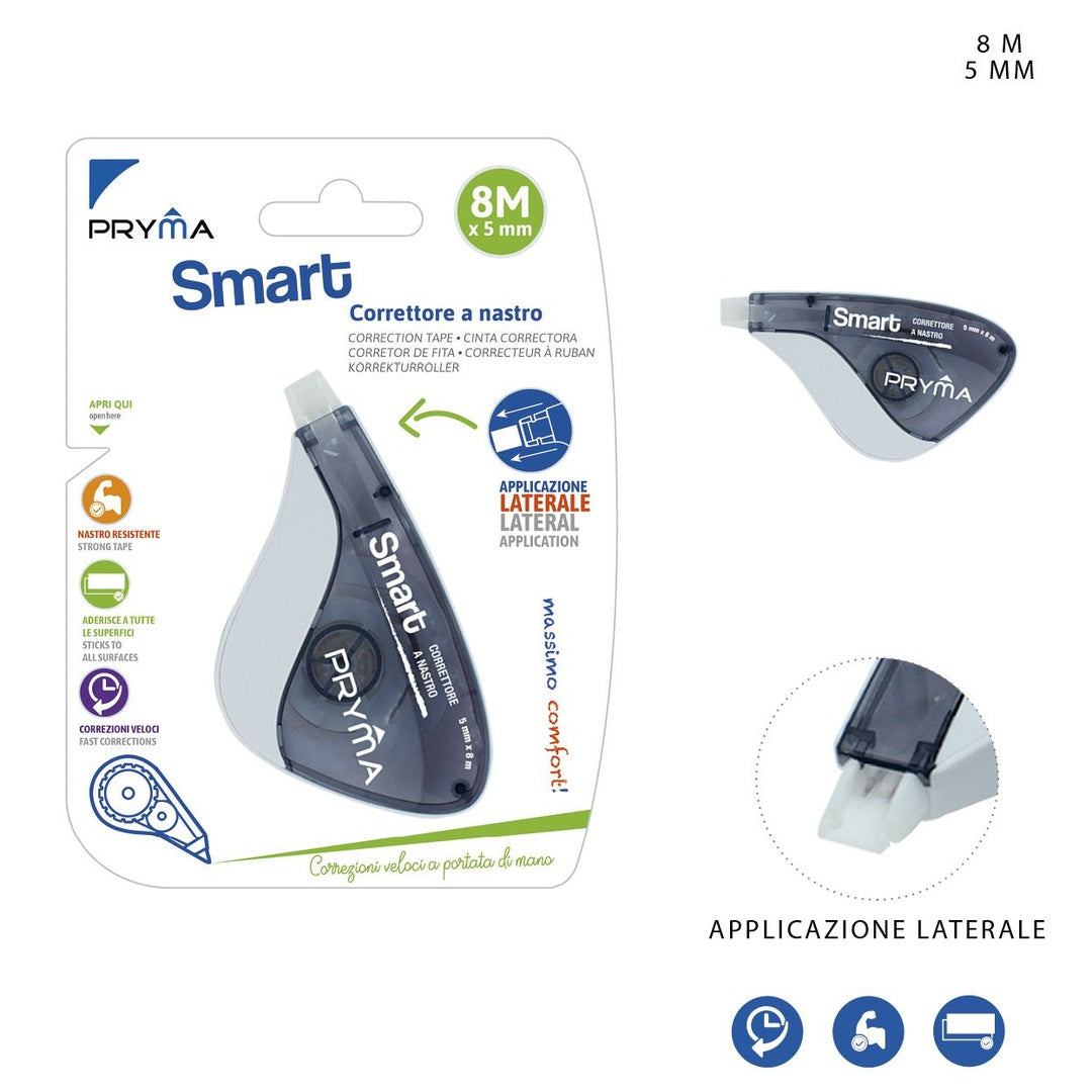 Pryma Correttore Nastro Easygrip 5 Mm X 8 M Azzurro - Nastro Adesivo Correzione Facile e Preciso, Ideale per Ufficio, Scuola e Casa (Nero)