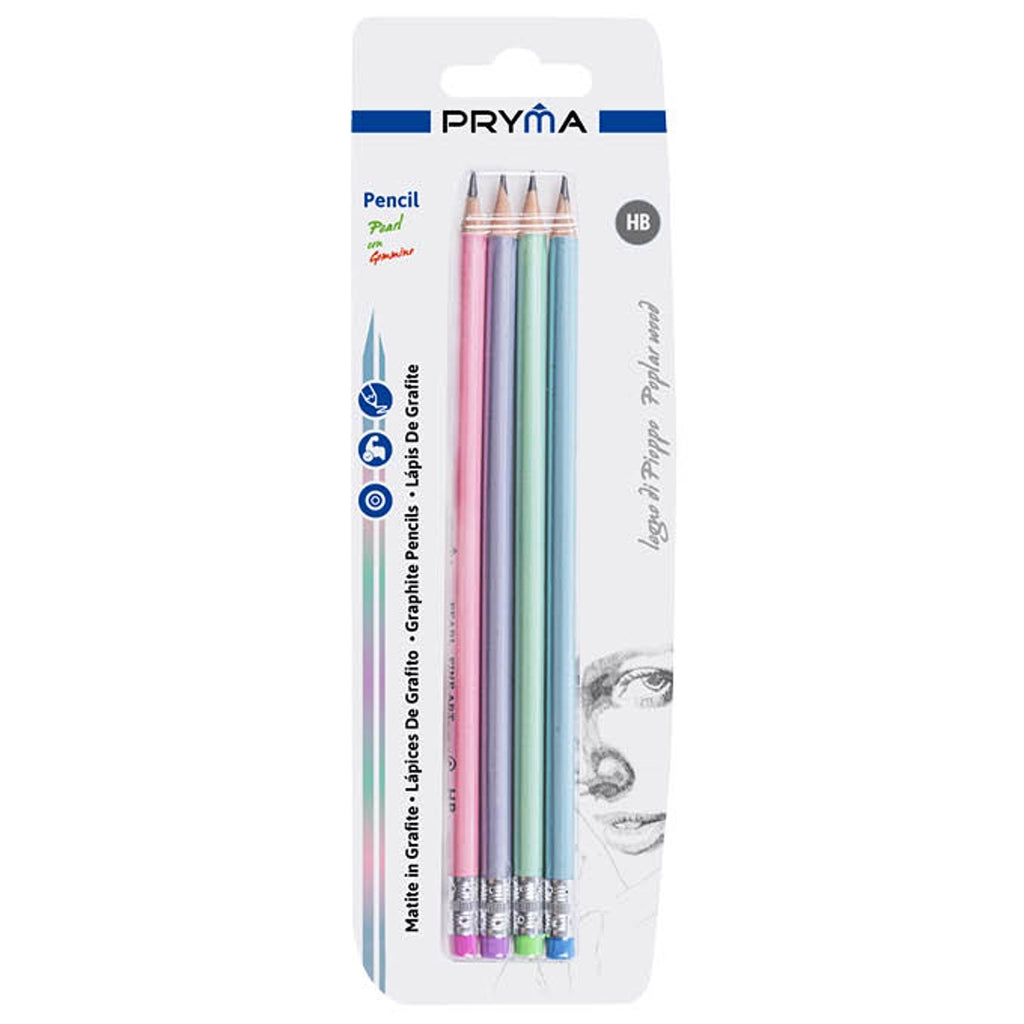 Pryma Set 4 Matite in Grafite Pearl con Gommino | HB - Ø 2,8 mm | Fusto Ergonomico, Design Elegante, Ideale per Scrittura e Disegno, Punta Resistente e Precisa, Perfetta per Scuola, Ufficio e Artisti