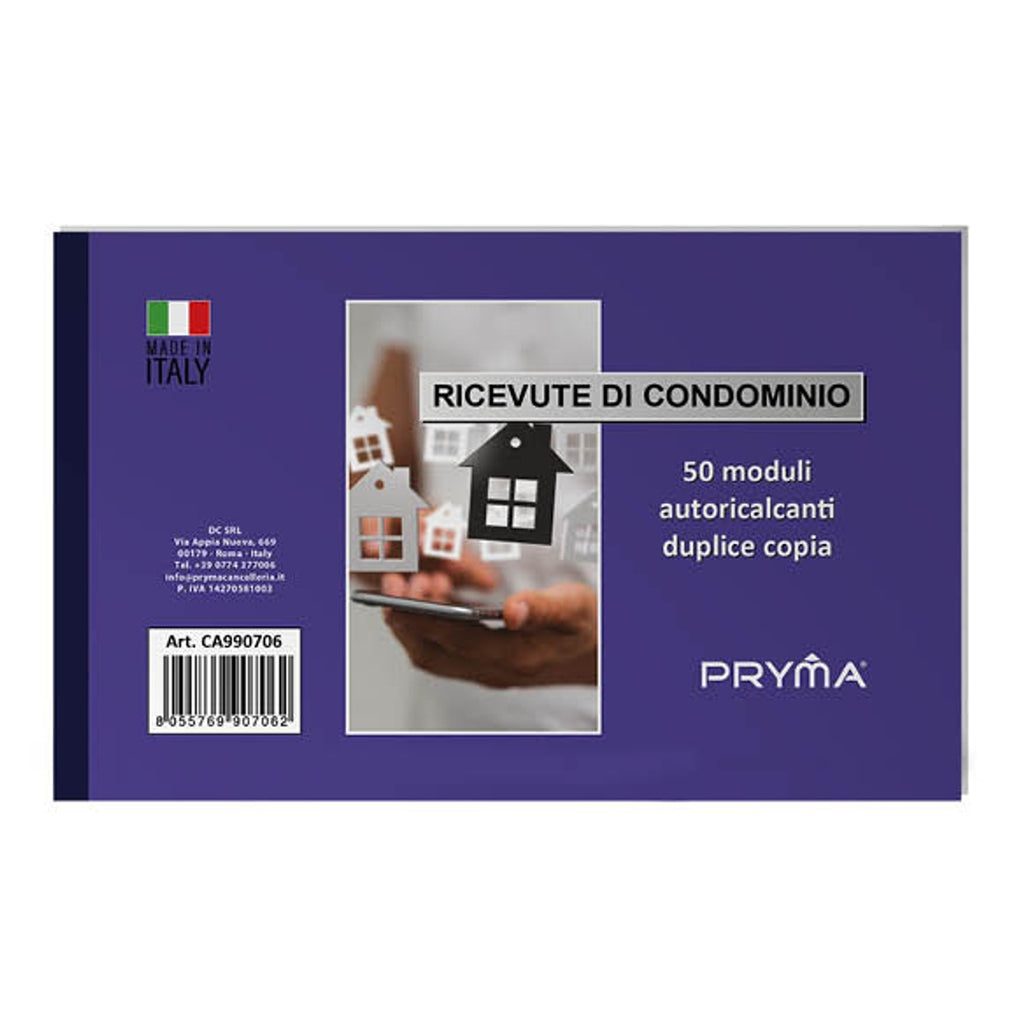 Pryma Blocco Ricevute Condominio – 2 Copie Autoricalcanti, 50x50 Fogli, Formato 17x10 cm, Ideale per Amministratori Condominiali