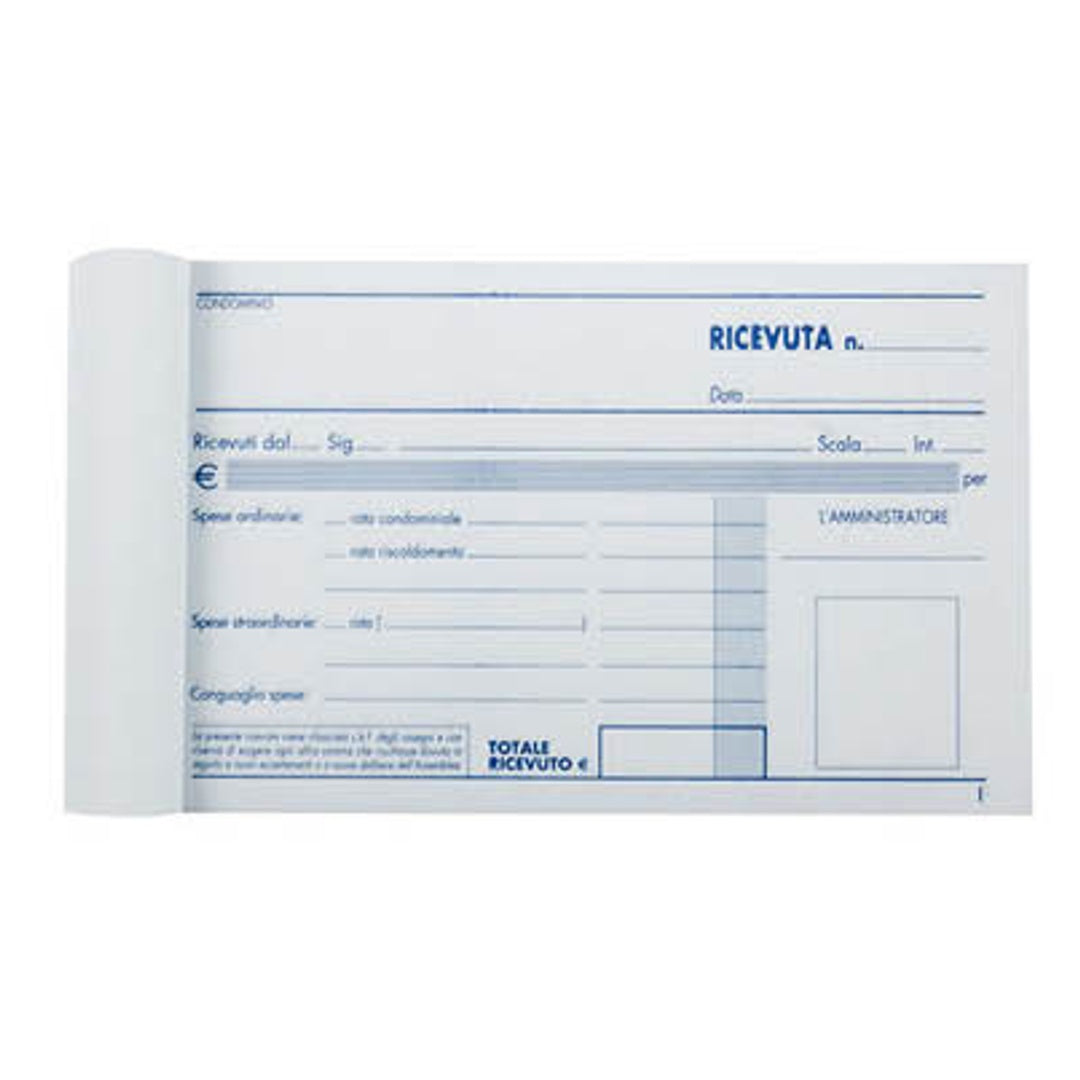 Pryma Blocco Ricevute Condominio – 2 Copie Autoricalcanti, 50x50 Fogli, Formato 17x10 cm, Ideale per Amministratori Condominiali