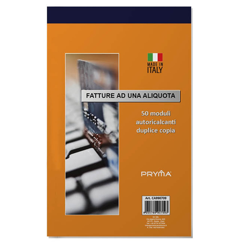 Pryma Blocco Fattura 1 Aliquota – 2 Copie Autoricalcanti, 50x50 Fogli, Formato 15x23 cm, Ideale per Fatturazione Manuale
