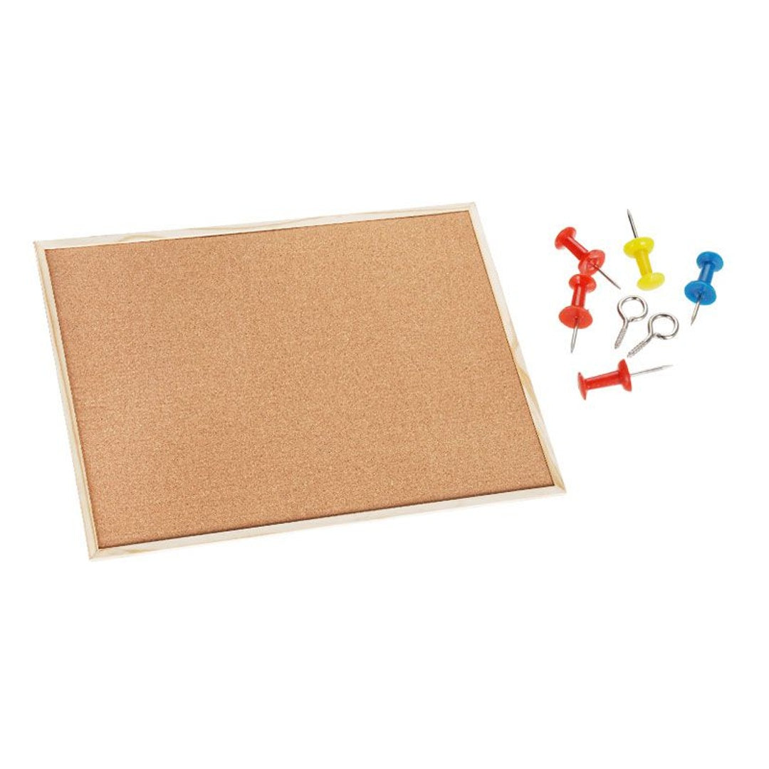 Pryma Lavagna in Sughero da Parete 60x90 cm – Bacheca con 7 Puntine Incluse – Pannello Porta Appunti per Ufficio, Casa e Scuola