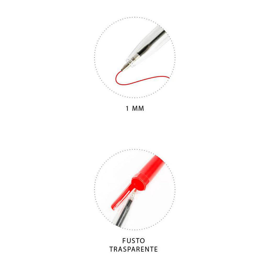 Pryma Penna a Sfera Handy con Fusto Trasparente, Punta da 1 mm – Scrittura Fluida e Precisa (Rosso, 6 pezzi)