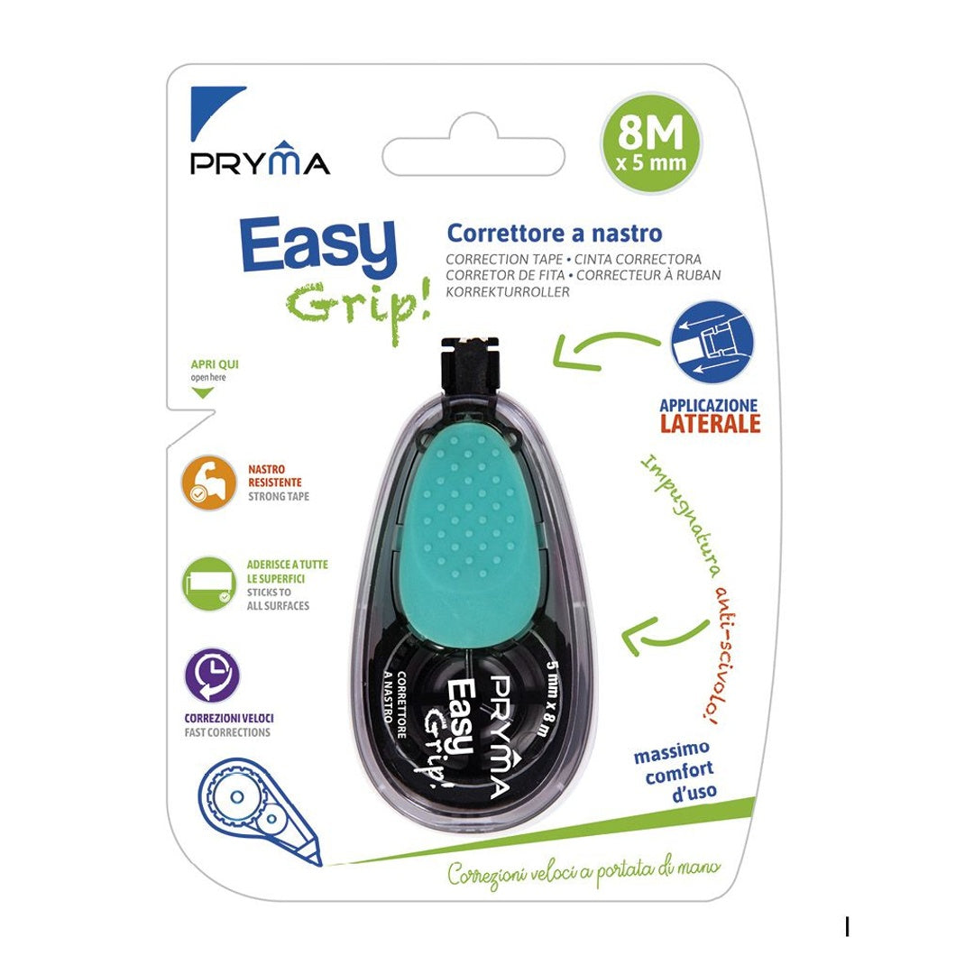 Pryma Correttore Nastro Easygrip 5 Mm X 8 M Azzurro - Nastro Adesivo Correzione Facile e Preciso, Ideale per Ufficio, Scuola e Casa