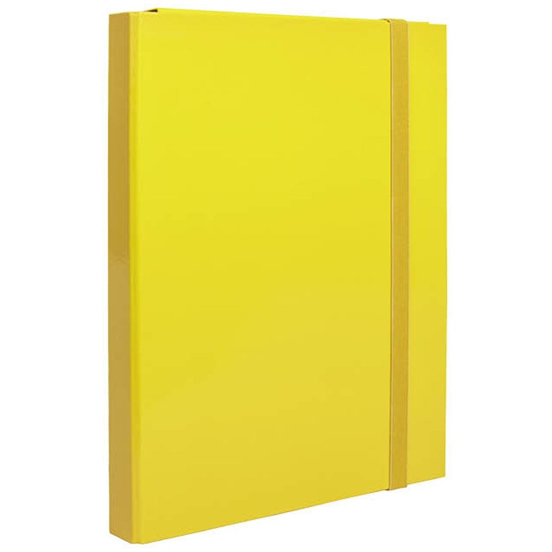 Pryma Cartella D3 con Elastico Piatto 25x35 cm - Organizzatore Documenti, Design Resistente, Colori Moderni (Giallo)