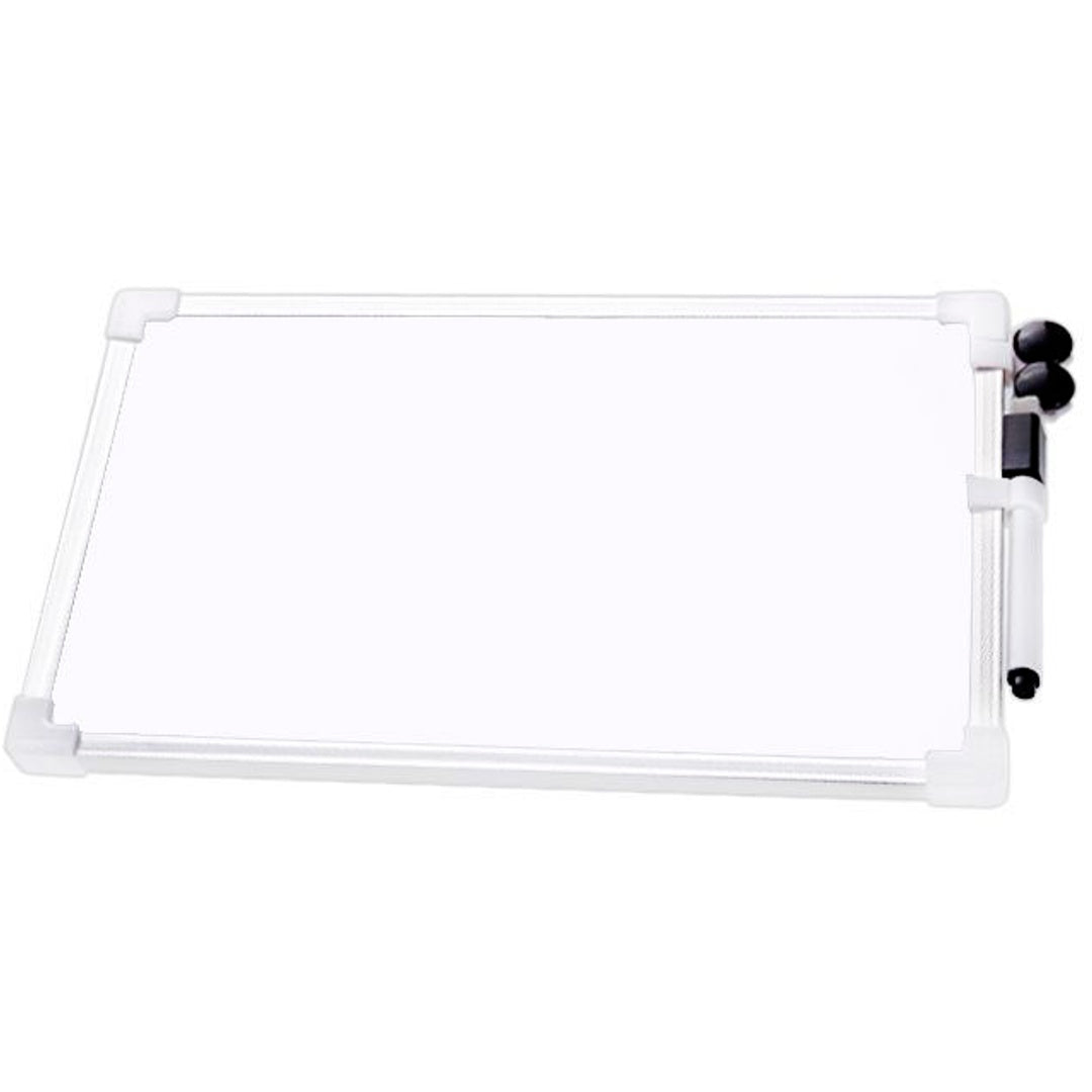 Pryma Lavagna Bianca Magnetica con Cornice in Alluminio – Mini Whiteboard da Parete o Appoggio con Pennarello Magnetico e 2 Cancellini (35x50 Cm)