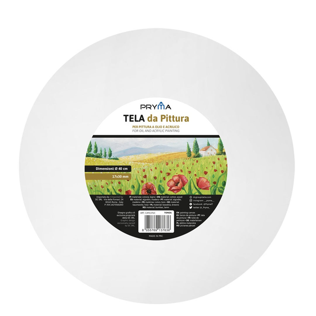 Pryma Tela da Pittura Rotonda - Ø 40 Cm - Ideale per Artisti, Hobby e Decorazione - Superficie Liscia, Alta Qualità, Pronta per Dipingere