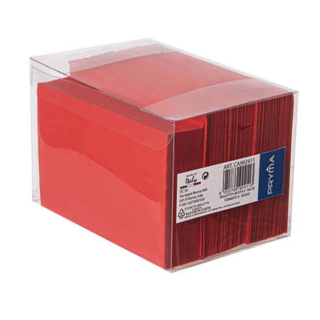 Pryma Biglietti con Busta Formato 9 – 14 x 9 cm – Colore Rosso – Confezione da 100 Pezzi – Carta di Qualità per Inviti, Auguri e Messaggi