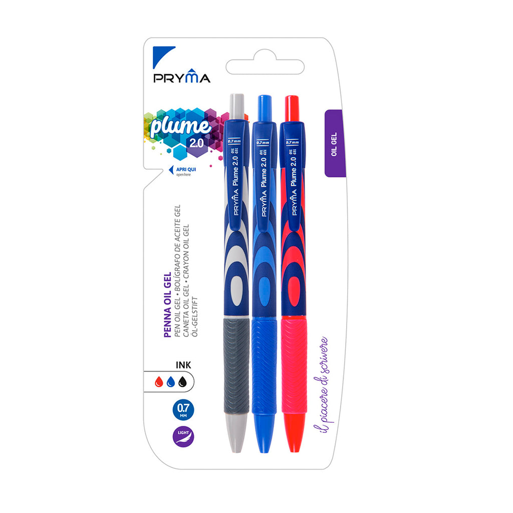 Penna Oil Gel Plume 2.0 0.7Mm 3Pz Colori Misti