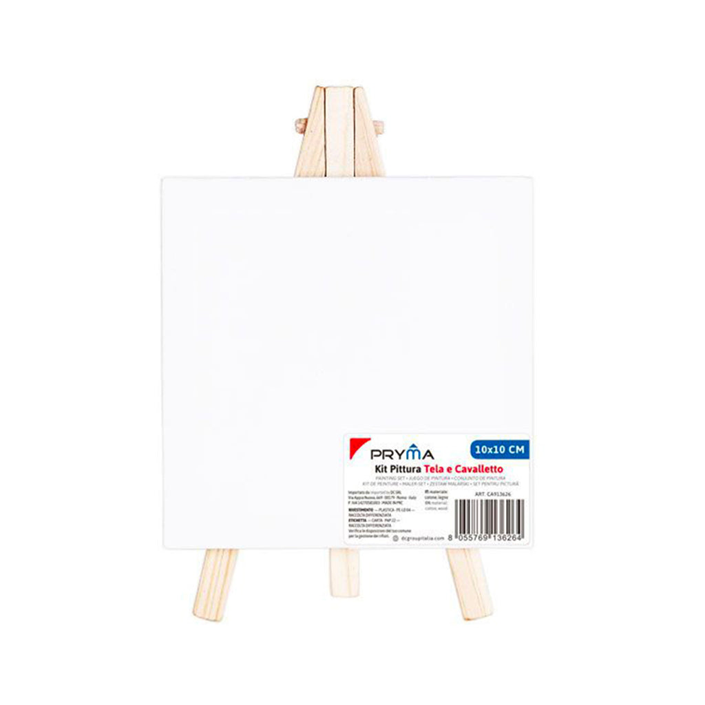 Mini Cavalletto Da Pittura In Legno Con Tela Da 10x10 Cm