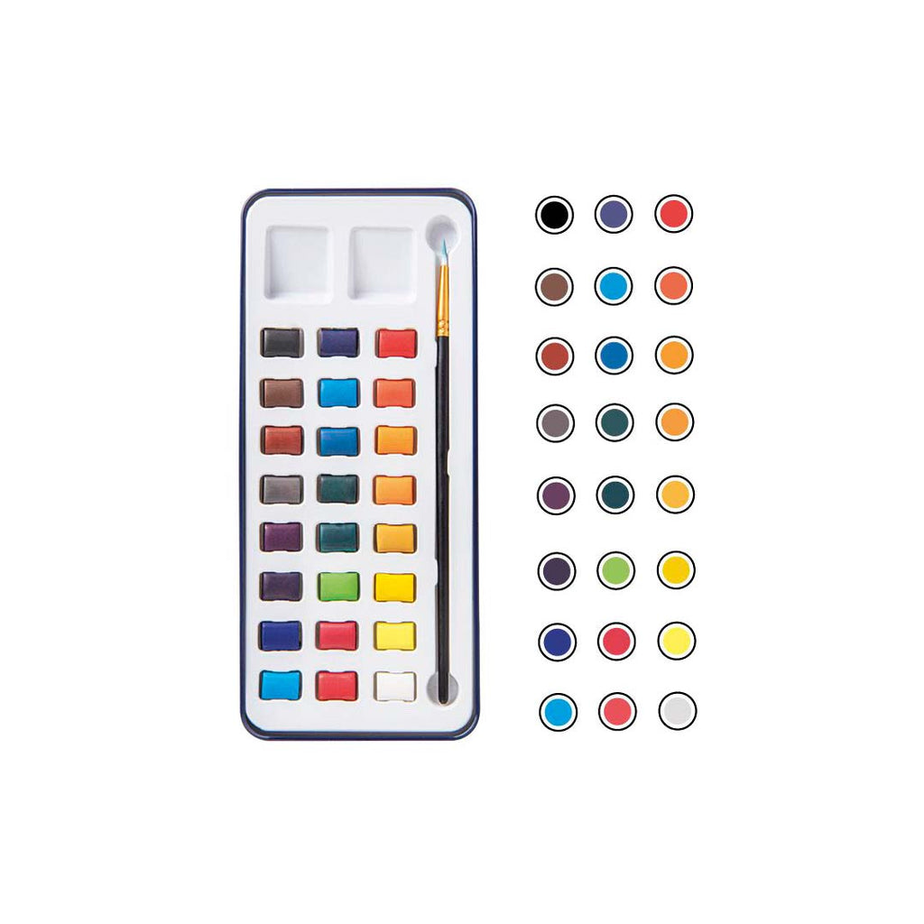 Acquerelli | 24 Colori In Pastiglie (Mini Tavolozza E Pennello Incluso)