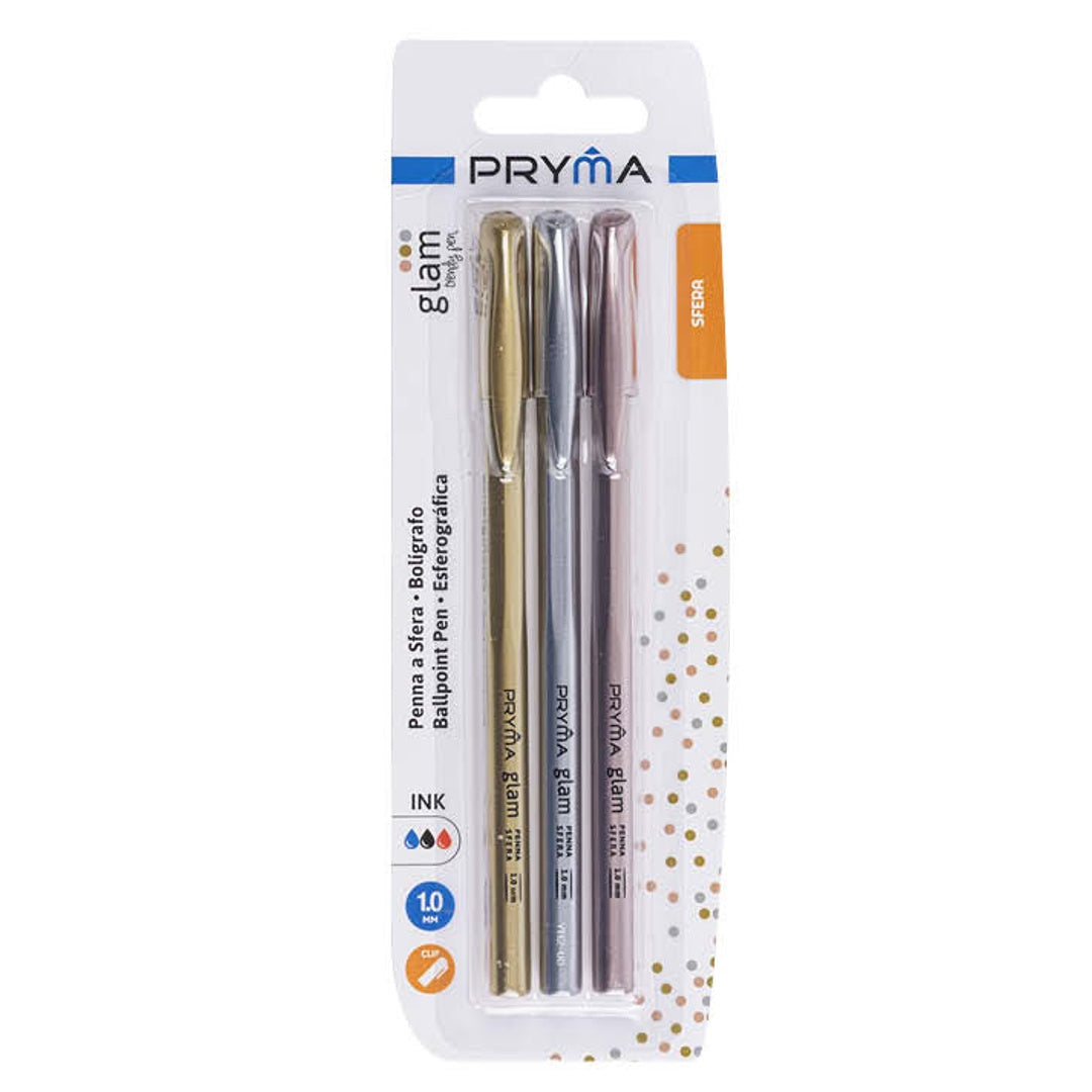 Penna Sfera Glam - 3 Pezzi (Blu, Nero, Rosso) - Design Elegante, Scrittura Fluida, Ideale per Ufficio, Scuola e Regali - Colori Vivaci, Alta Qualità