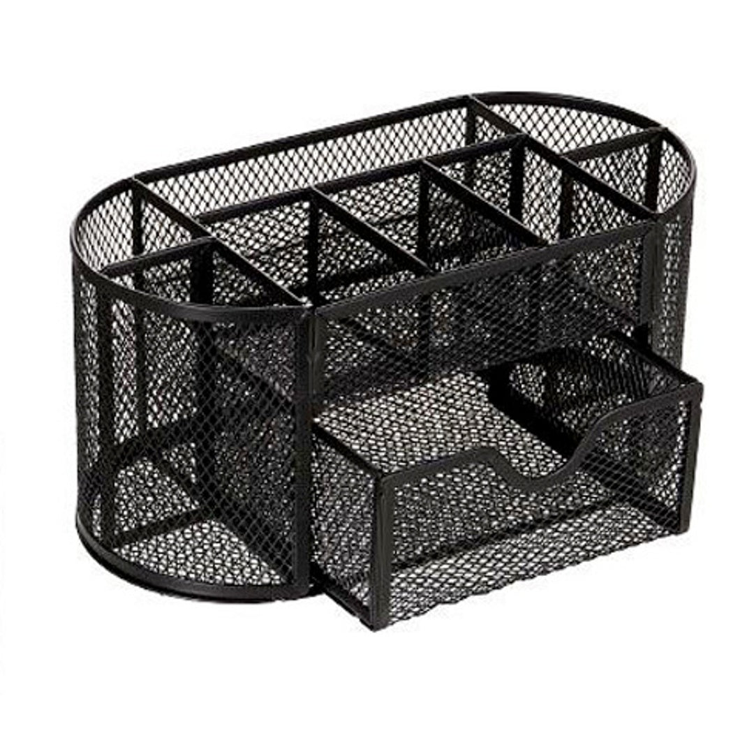 Pryma Portapenne in Metallo Nero 22x11x10,5 Cm – Organizer Scrivania con Scomparti – Porta Penne e Accessori Ufficio – Design Moderno e Resistente