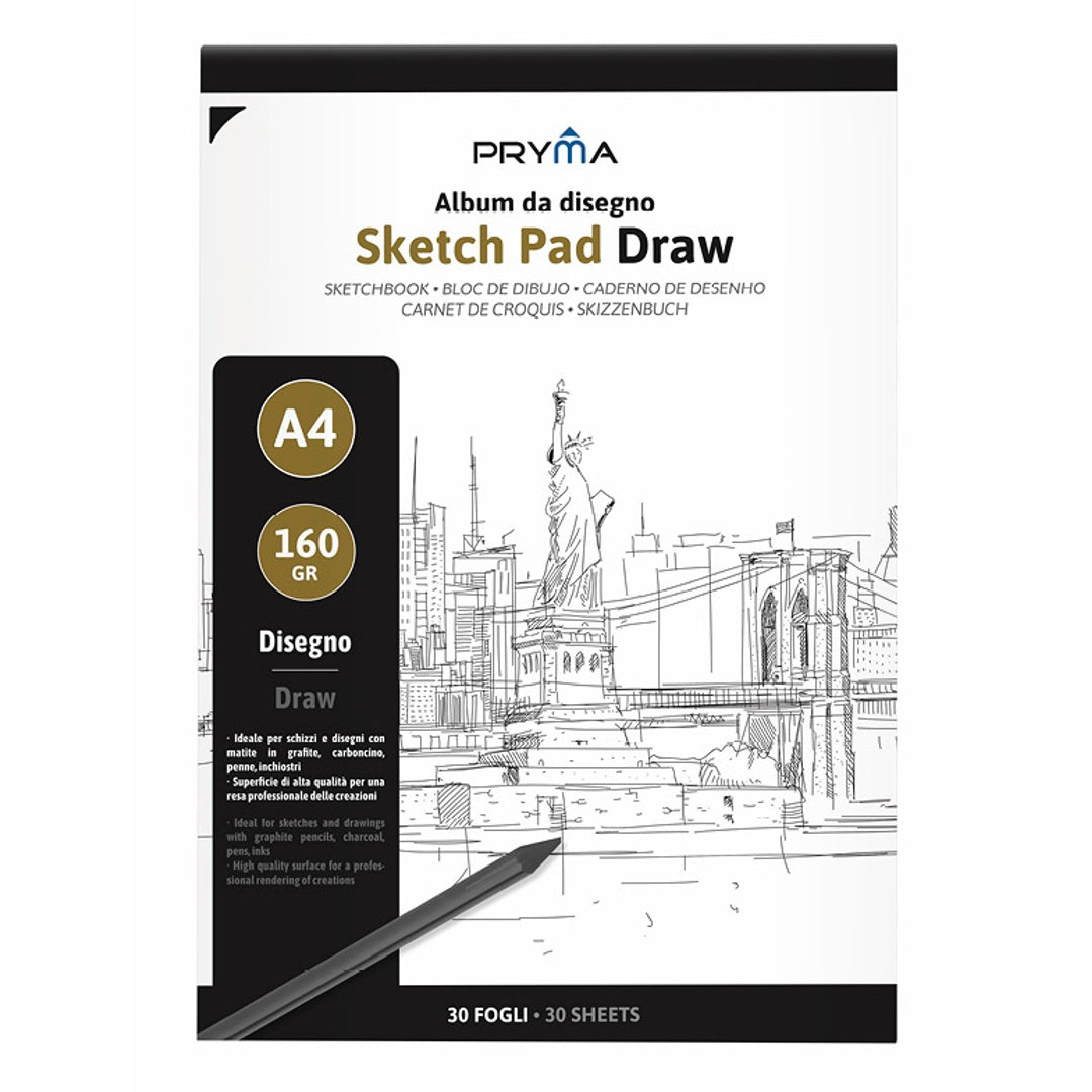 Pryma Sketch Pad Draw - Formato A4, 30 Fogli - Ideale per Disegno, Schizzi e Bozzetti - Carta di Alta Qualità, Superficie Liscia