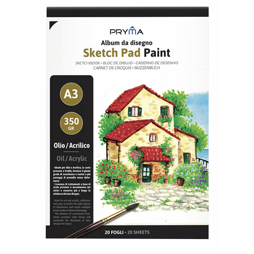 Pryma Sketch Pad Paint - Formato A3, 20 Fogli - Ideale per Disegno, Pittura e Schizzi - Carta Spessa e Resistente, Superficie Liscia