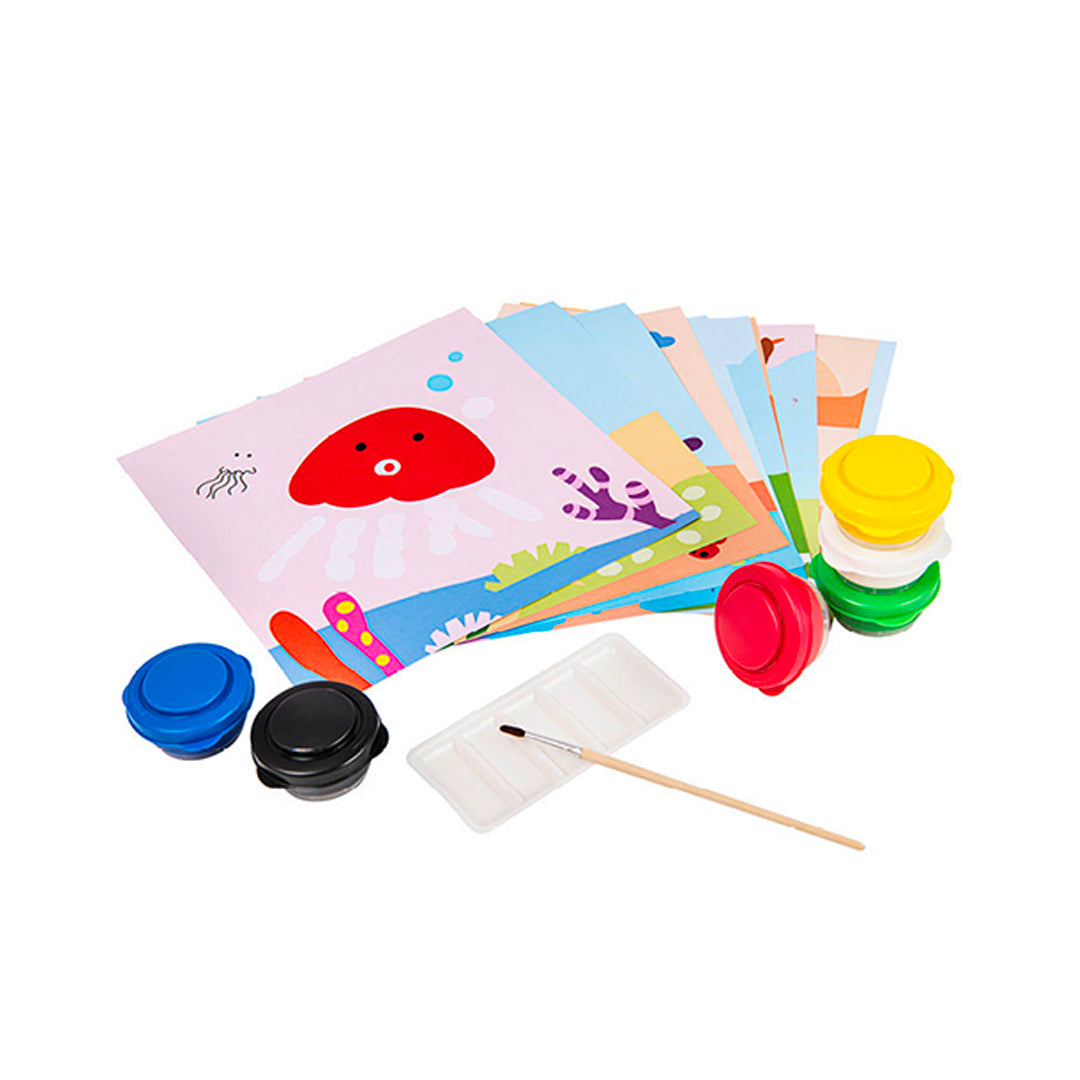 Set Finger Paint - 6 Colori A Dita Con 10 Disegni Pennellino E Mini Palette Per Mescolare