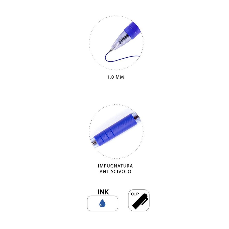 Pryma Penna a Sfera a Scatto Click Punta 1 mm 6 pz – Scrittura Fluida e Precisione (Blu)