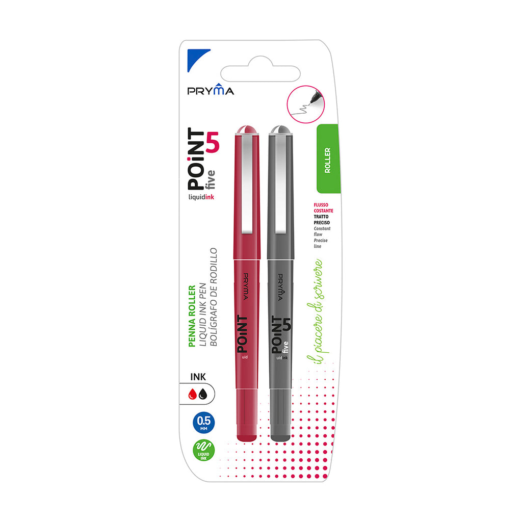 Penna Roller Point 5 0.5Mm 2Pz Nero-Rosso