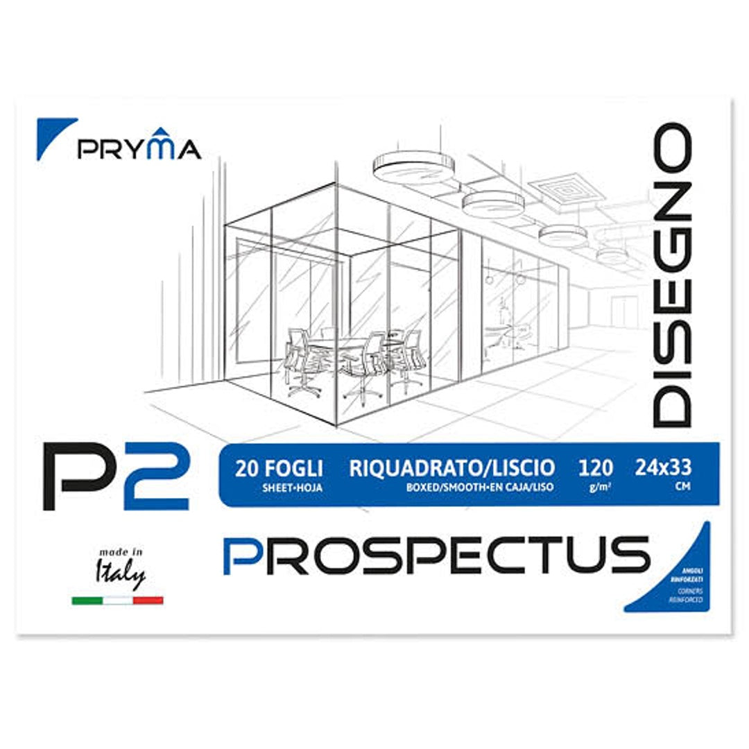 Pryma P2 Album da Disegno A4 (24x33 Cm) - Riquadrato - Carta Liscia 120g/m² - 20 Fogli