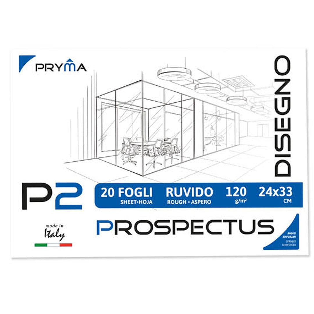 Pryma P2 Album da Disegno A4 | 24x33 Cm - 20 Fogli Ruvidi 120 G/m² | Carta Bianca per Schizzi, Disegni Artistici, Matite, Carboncino e Pastelli