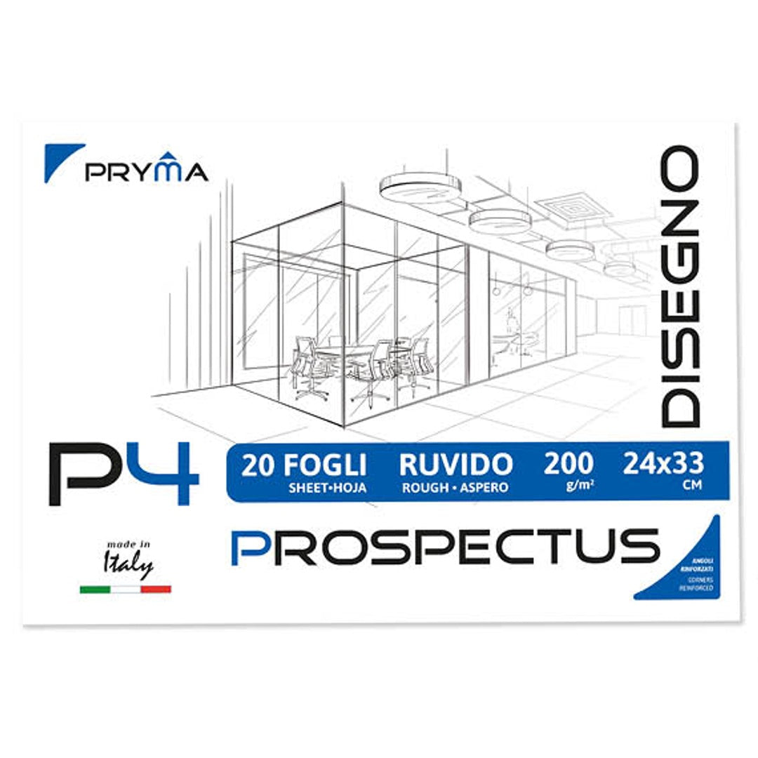 Pryma Blocco Disegno P4 | Formato 24x33 cm - 20 Fogli Ruvidi 200 g/m² | Carta Bianca Strutturata per Disegno Artistico con Matite, Carboncino, Pastelli, Tecniche Secche e Acquerello