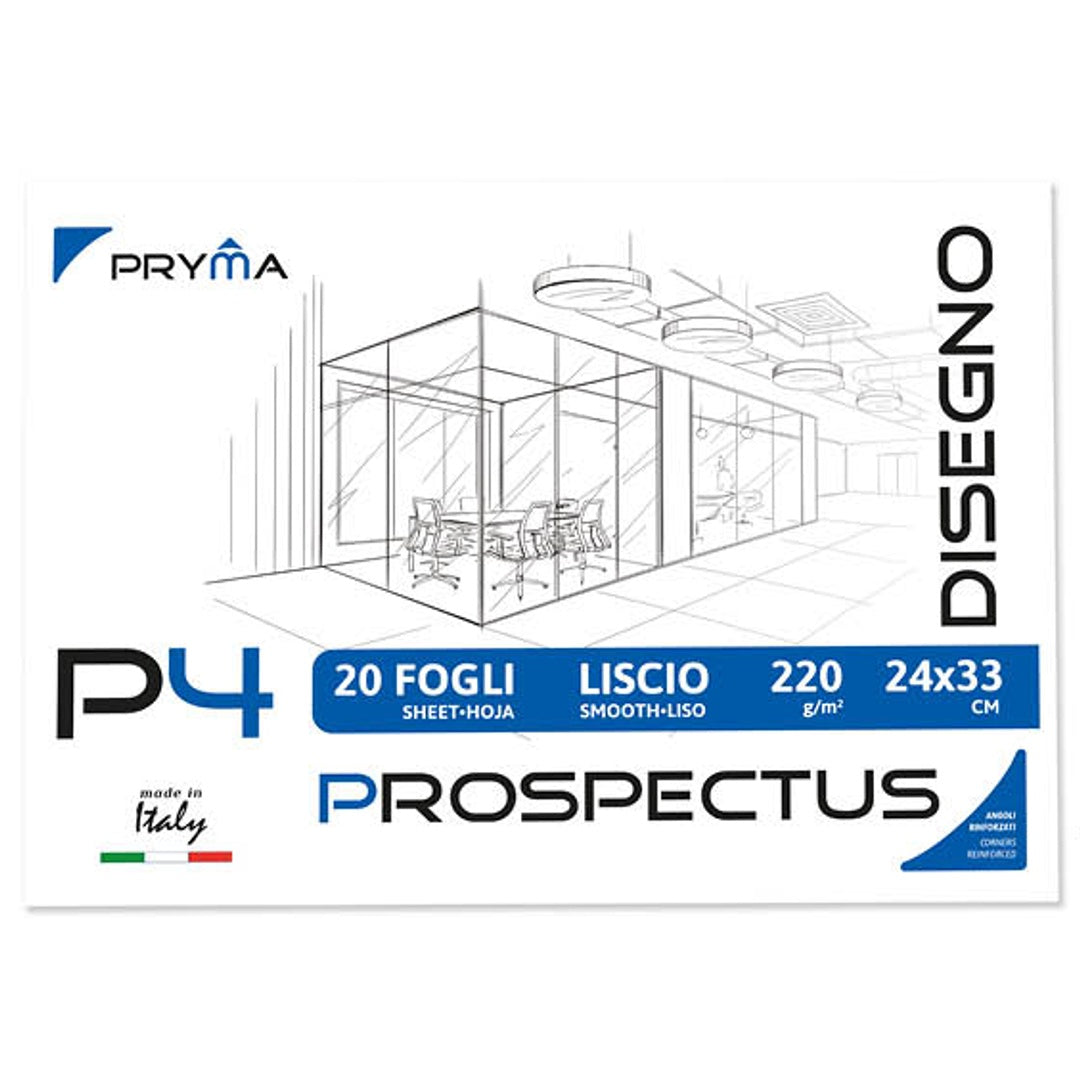 Pryma Blocco Disegno P4 | Formato 24x33 cm - 20 Fogli Lisci 120 g/m² | Carta Bianca per Disegno Tecnico, Artistico e Schizzi con Matite, Pennarelli e Acquerell