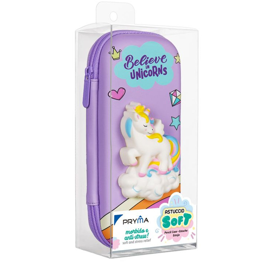 Pryma Astuccio Soft 3D in EVA 22x10x5 cm – Fantasia Unicorno su Nuvola, Astuccio Morbido e Capiente per Bambini e Ragazzi, Resistente per Scuola e Ufficio
