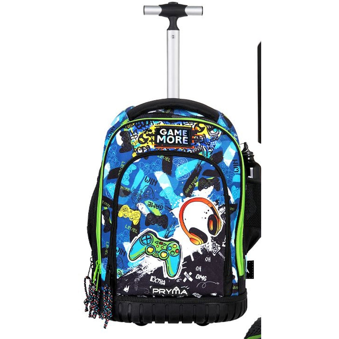 Pryma Zaino Trolley Scuola Elementare Bambino 48x33x23 cm - Capiente 36L con Borraccia Omaggio, Design Game, Zaino con Ruote