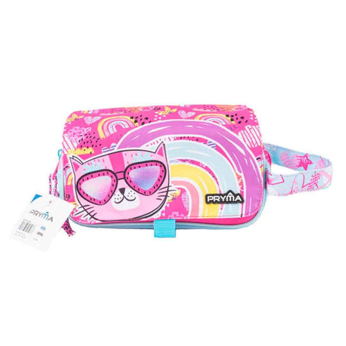 Astuccio Capiente 3 Scomparti, per Scuola Elementare e Media, 3 Zip, Coperchio con Velcro con Etichetta Scrivibile (Gatto Bimba)