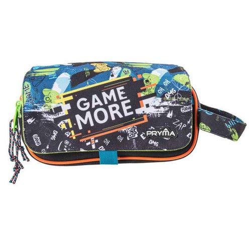 Astuccio Capiente 3 Scomparti, per Scuola Elementare e Media, 3 Zip, Coperchio con Velcro con Etichetta Scrivibile (Game Bimbo)