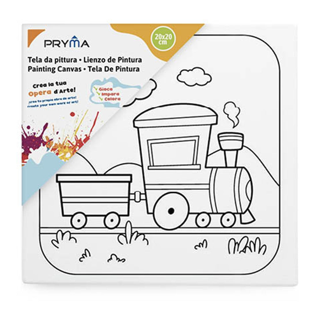 Pryma Tela da Colorare 20x20 cm 4 pz – Disegno pre stampato per Bambini – Tela Pre-stampata per Pittura e Decorazione – Attività Creativa e Educativa (Viaggio)
