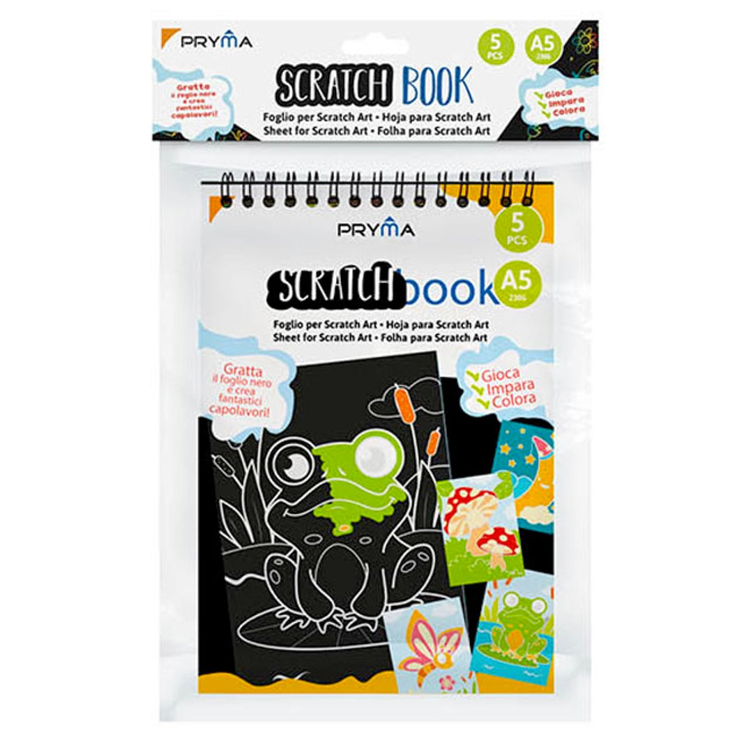 Pryma Scratch Book A5 14x20 cm – Album da Disegno Nero 230 g con 5 Fogli | Libro Creativo da Grattare per Bambini e Ragazzi (Bambini e Ragazzi Modello 2)