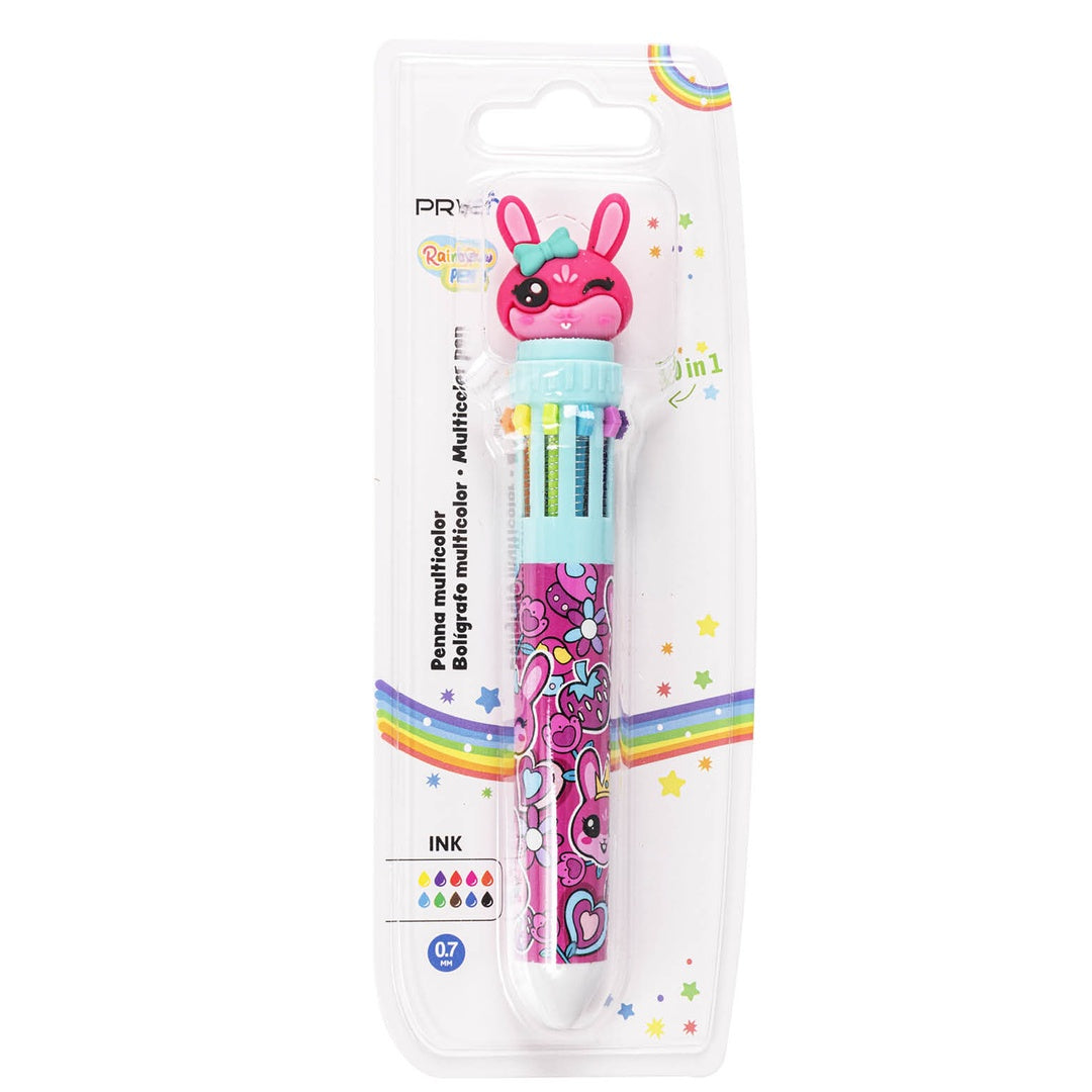 Pryma Penna a Sfera Cancellabile Multicolore 10 in 1 – Punta 0.7 mm – Penna a Sfera con 10 Colori Scrittura Scorrevole – Ideale per Bambini, Scuola e Diario (Fantasia Bunny)
