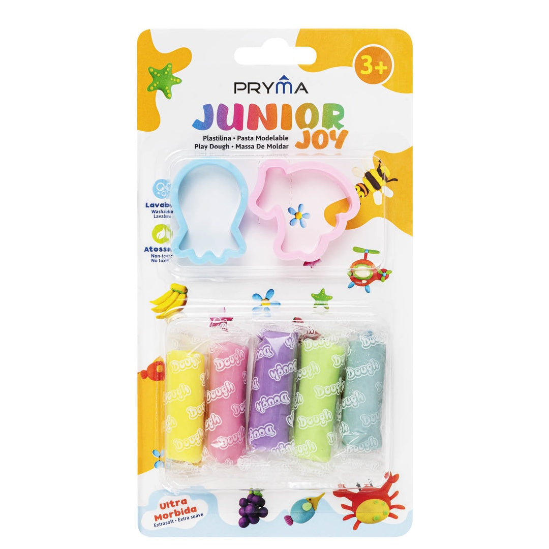 PRYMA Junior Joy Plastilina per Bambini 5 Colori da 10g con 2 Accessori Inclusi – Pasta Modellabile Morbida e Lavabile – Non Tossica – Set Creativo per Bambini 3+ Anni