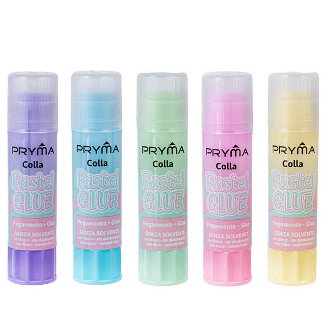 Pryma Colla Stick Pastel 8 g – Confezione da 30 Pezzi – Colla Solida con Base Girevole – Asciugatura Rapida – Ideale per Scuola, Casa e Lavoretti – Colori Pastello