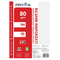 Pryma Ricambi Rinforzati FSC A4 – Confezione 5 Blocchi da 40 Fogli 80 G – Carta per Quaderni ad Anelli, Foratura Universale (Quadretti 5m)