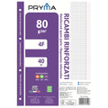 Pryma Ricambi Rinforzati FSC A4 – Confezione 5 Blocchi da 40 Fogli 80 G – Carta per Quaderni ad Anelli, Foratura Universale (Quadretti 4F)