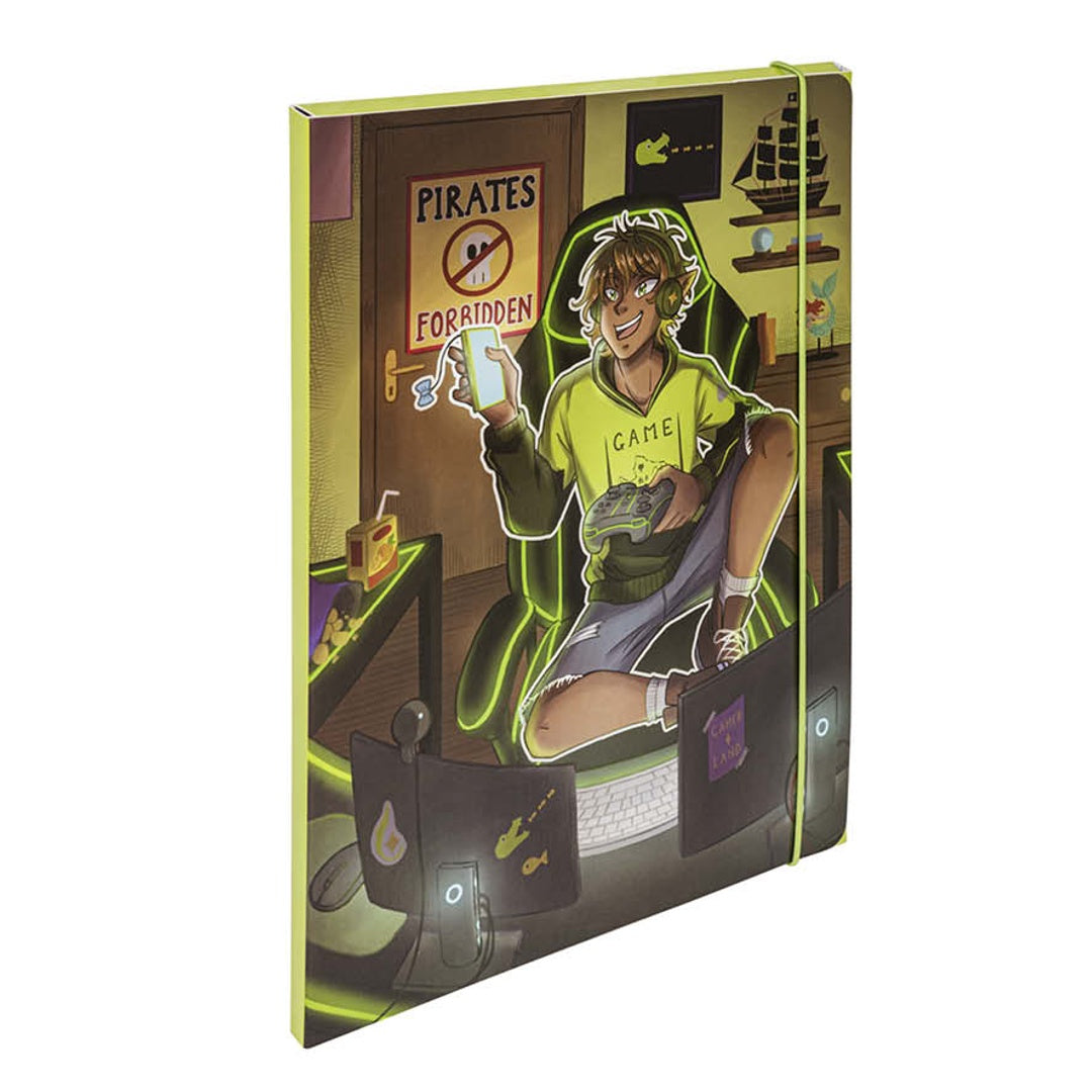 Pryma – Cartellina 3 Lembi con Elastico Tondo D1 25,5x34,5x1,2 Cm | Porta Documenti Formato A4 | Cartellina Scuola (Fantasia Anime Gaming)