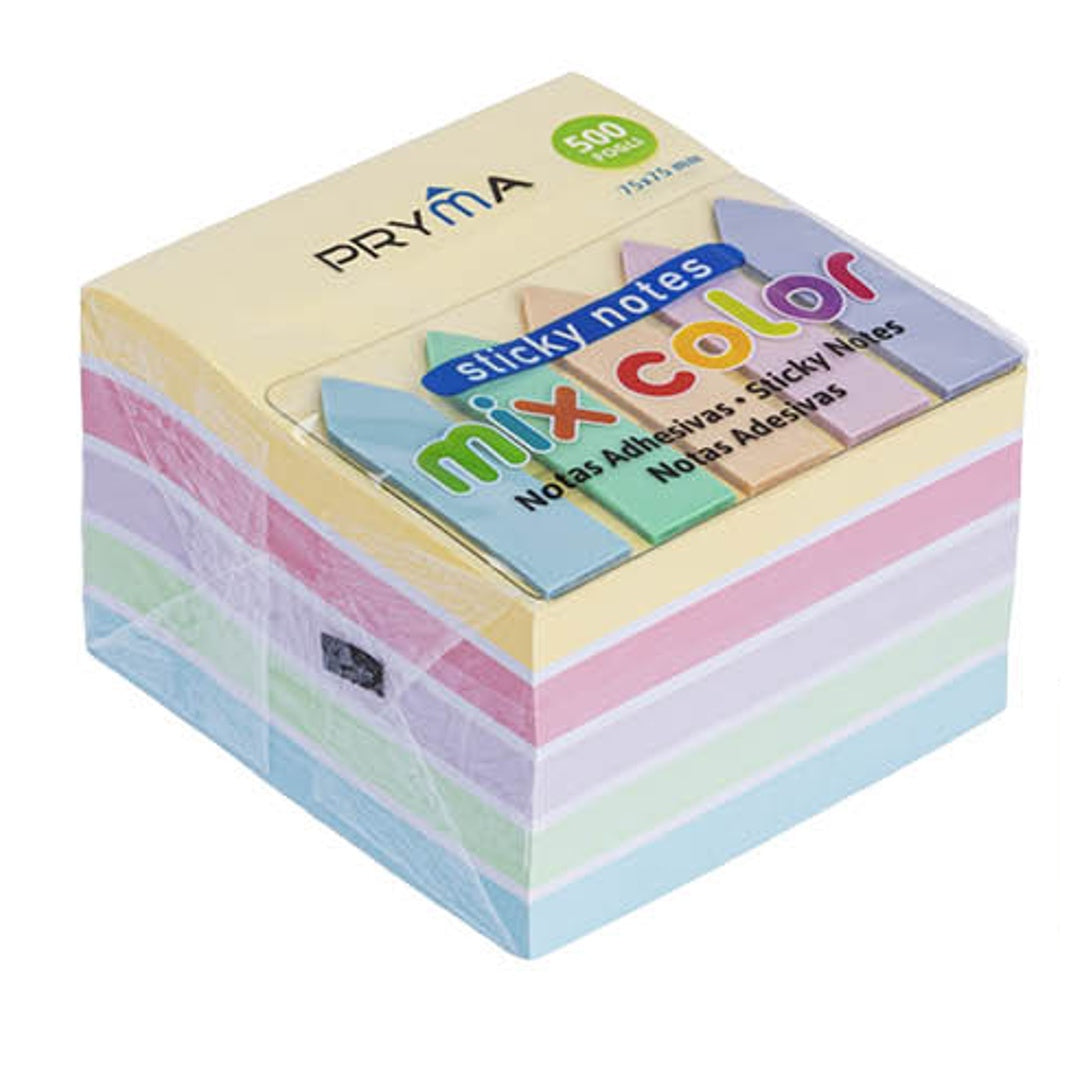 Pryma Stick Notes Adesivi 75x75 Mm 500 Fogli + Segnapagina 5 Colori 25 Fogli – Memo Note e Indicatori per Appunti, Ufficio e Studio (Multicolore 2)