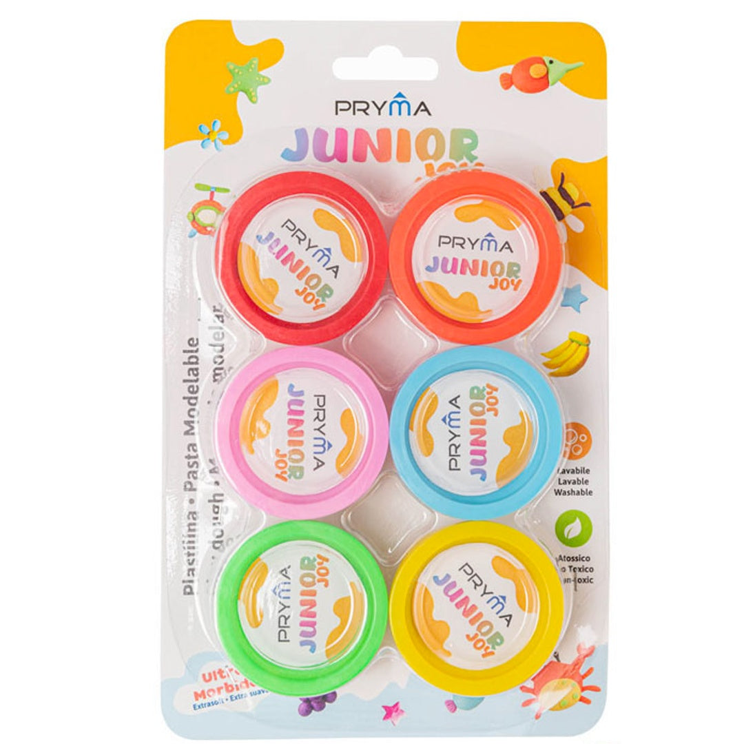 Pryma Plastilina Colorata – Set 6 Barattoli da 28 G | Pasta Modellabile Morbida e Atossica per Bambini – Confezione 6 Pz