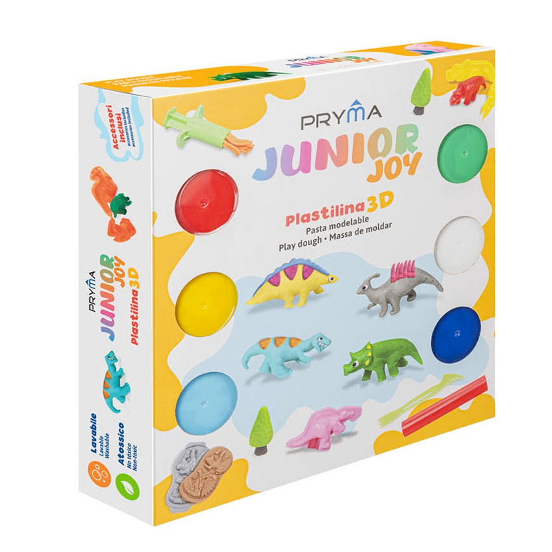 Pryma Plastilina Bambini 6 Colori 28 G + 14 Accessori – Pasta Modellabile Morbida, Atossica e Lavabile (Dinosauri)