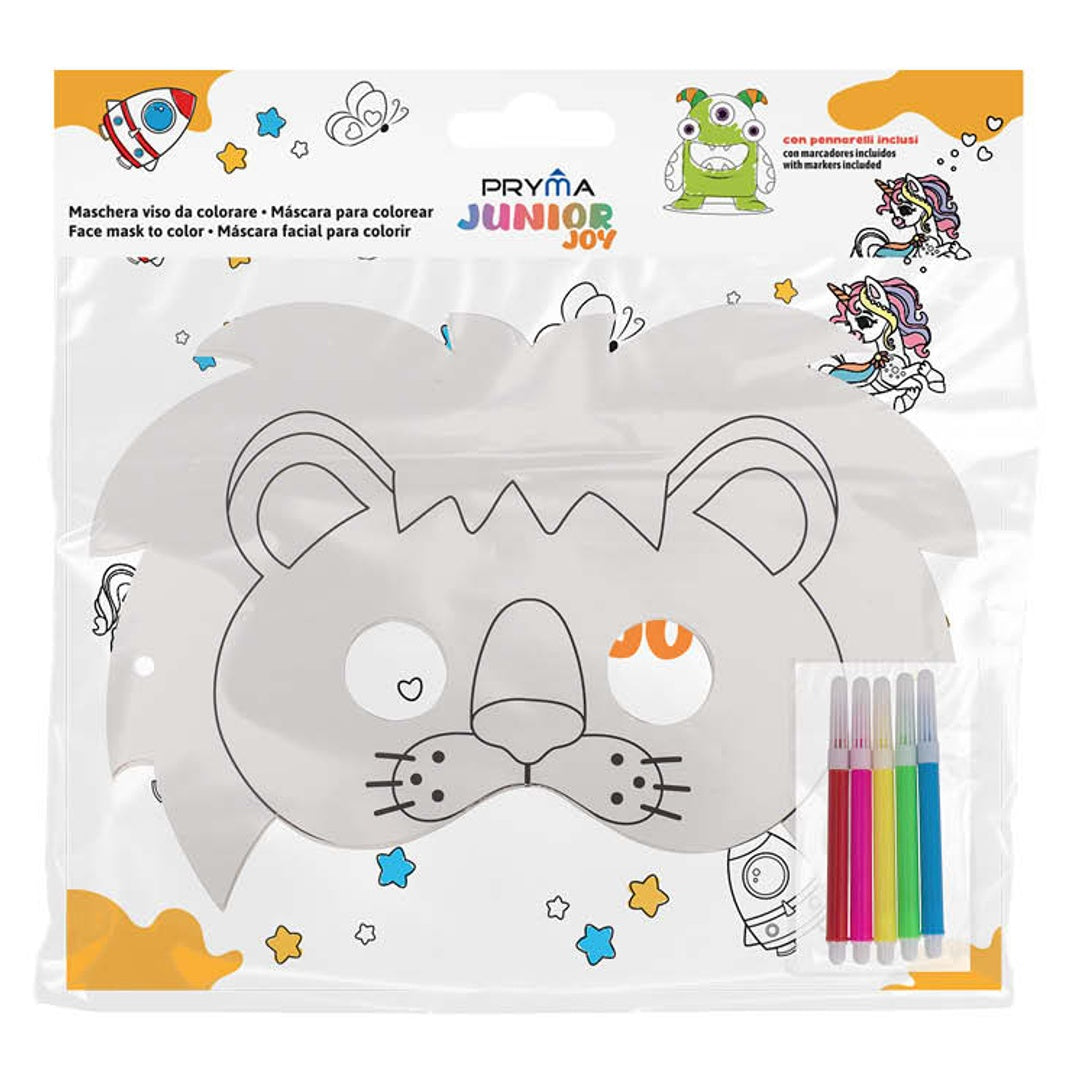 Pryma Occhiali da Colorare per Bambini – Set da 3 in Cartoncino 18,5x11,5 cm + 5 Pennarelli a Inchiostro ad Acqua | Attività Creativa e Didattica (Set 3 Occhiali Leone)
