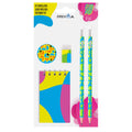 Pryma Kit Blocco Note Multicolore – Taccuino a Righe con 40 Fogli, 2 Matite, 1 Gomma e 1 Temperino, Set Cancelleria per Scuola, Appunti, Disegno, Casa e Ufficio