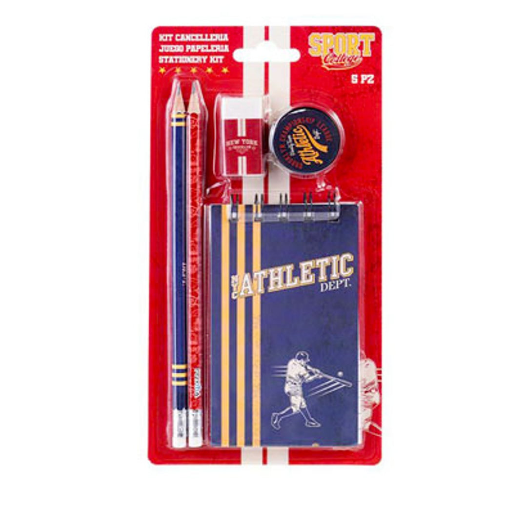 Pryma Kit Blocco Note – Taccuino a Righe con 40 Fogli + 2 Matite, 1 Gomma e 1 Temperino – Set Cancelleria Completo per Scuola, Appunti, Disegno, Casa e Ufficio (Blu,Rosso)